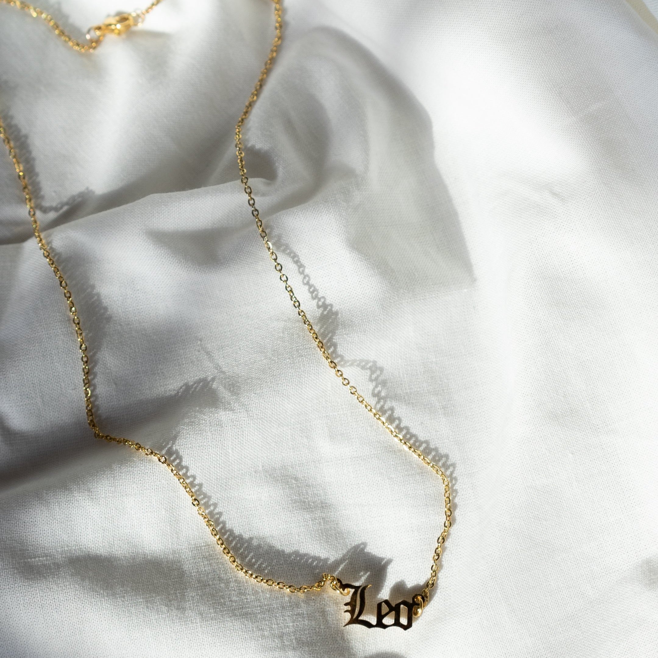 Leo Gold Zodiac Nameplate Necklace – CELESTE SOL Jewelry