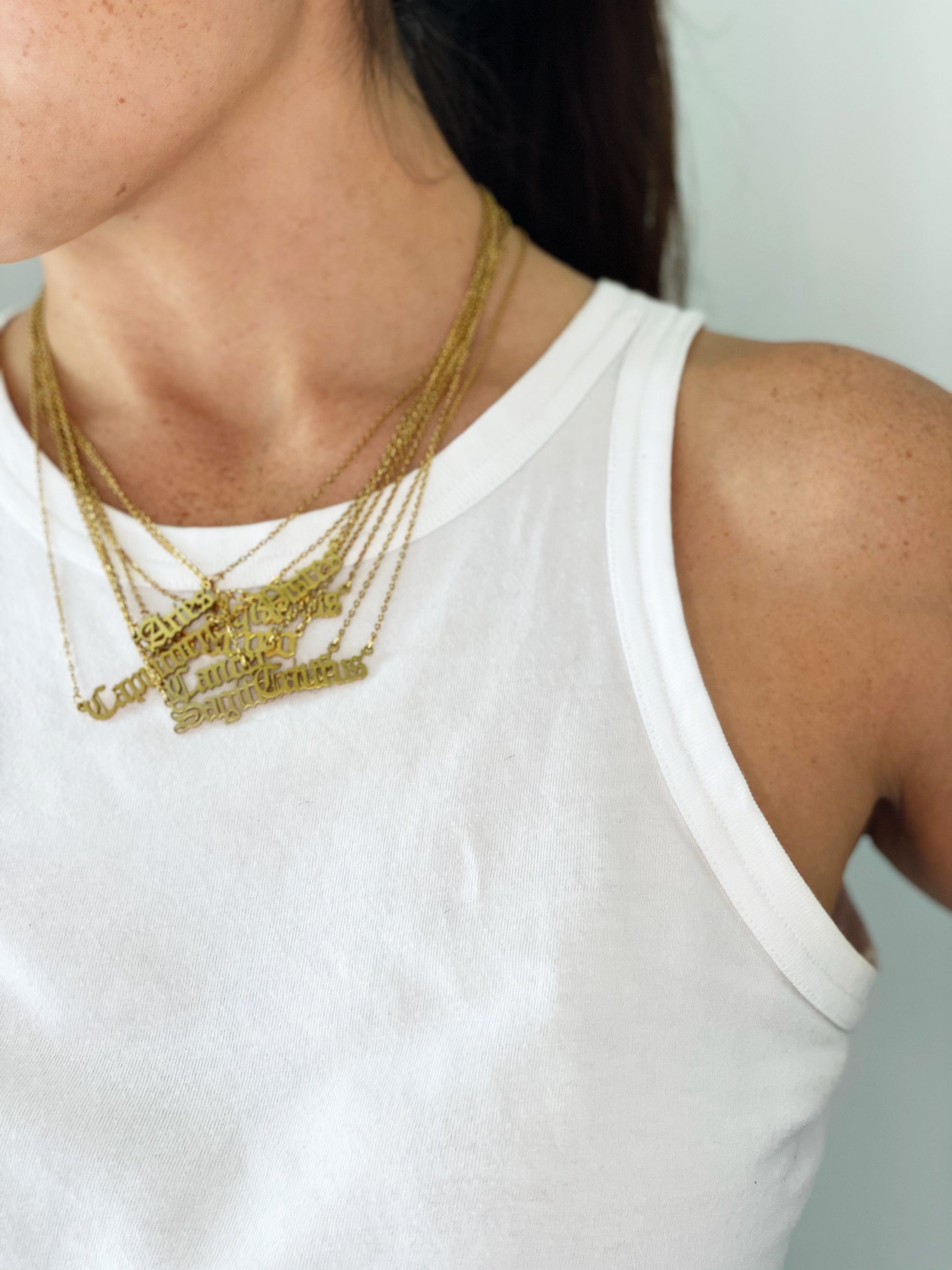 Capricorn Zodiac Nameplate Necklace - CELESTE SOL Jewelry 