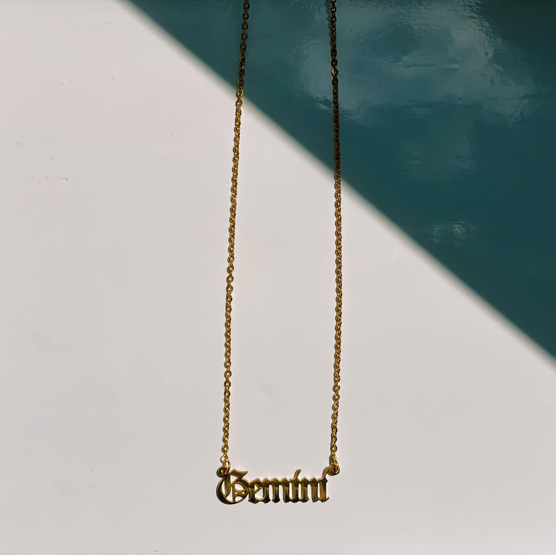 Gemini Zodiac Nameplate Necklace - CELESTE SOL Jewelry 