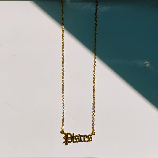 Pisces Zodiac Nameplate Necklace - CELESTE SOL Jewelry 