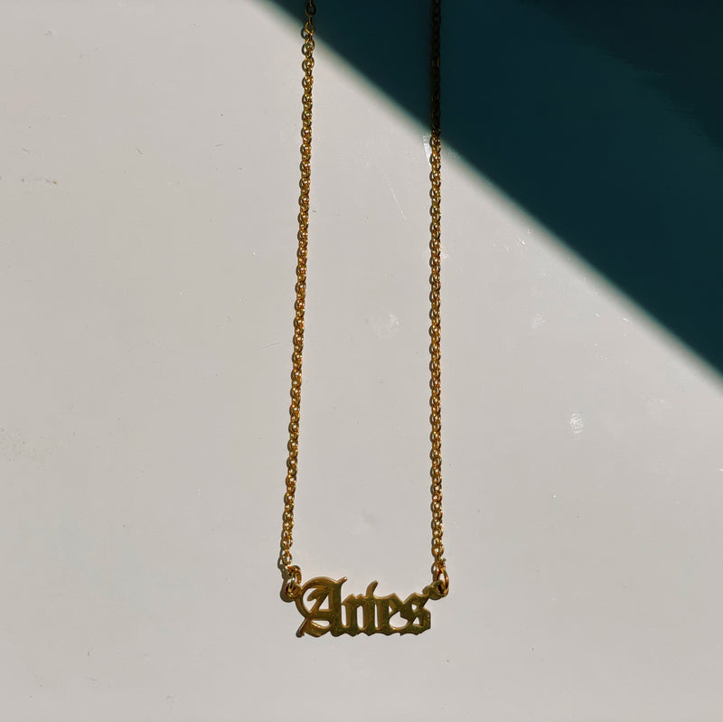 Aries Zodiac Nameplate Necklace - CELESTE SOL Jewelry 