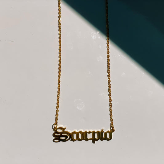 Scorpio Zodiac Nameplate Necklace - CELESTE SOL Jewelry 