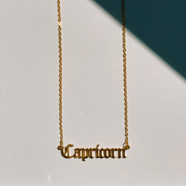 Capricorn Zodiac Nameplate Necklace - CELESTE SOL Jewelry 