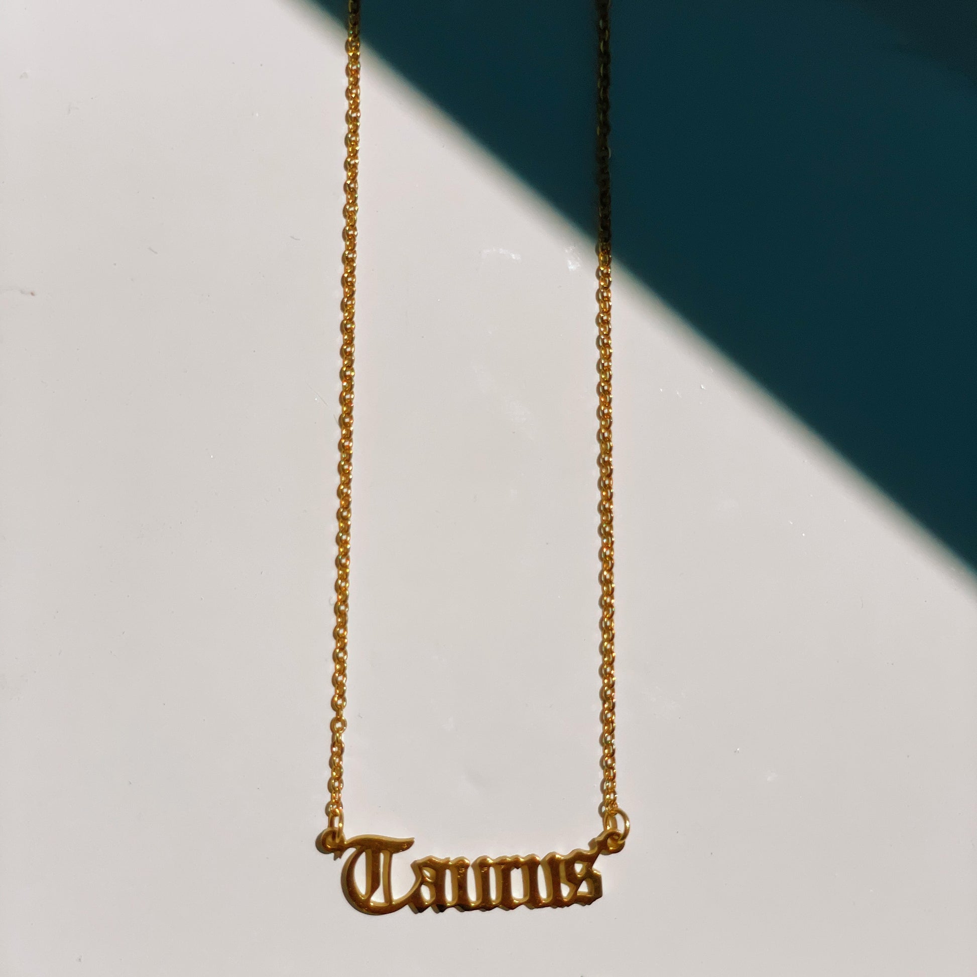 Taurus Zodiac Gold Nameplate Necklace – CELESTE SOL Jewelry