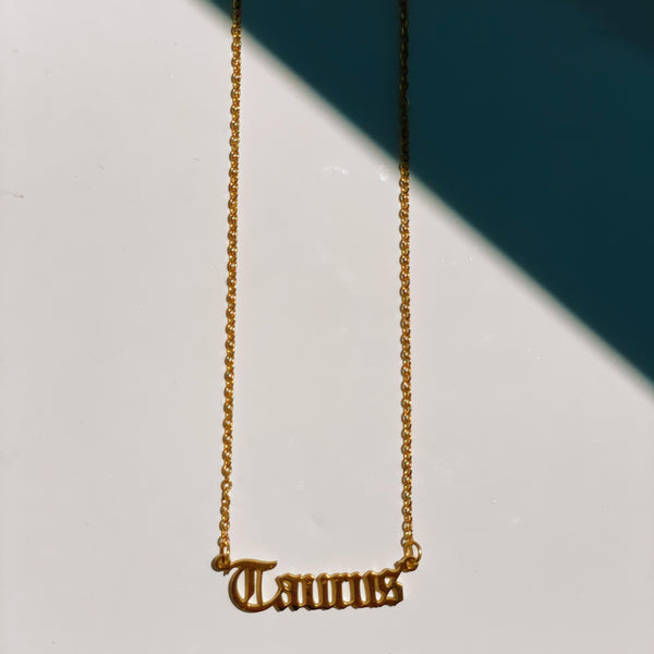 Taurus Zodiac Nameplate Necklace - CELESTE SOL Jewelry 