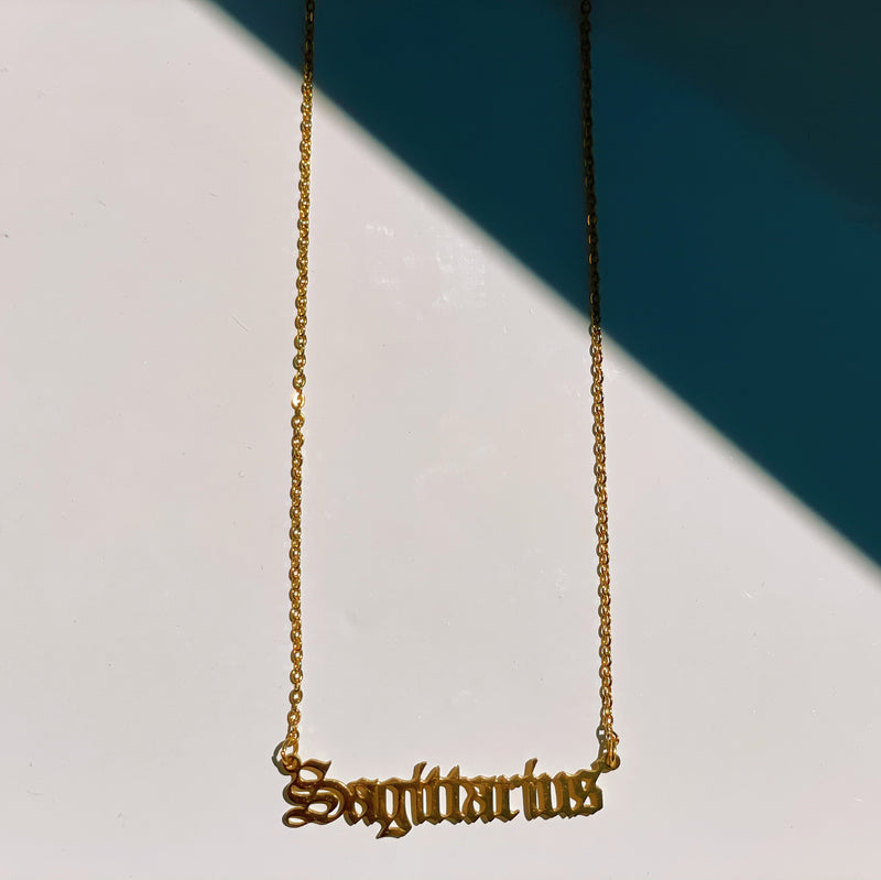 Sagittarius Zodiac Nameplate Necklace - CELESTE SOL Jewelry 